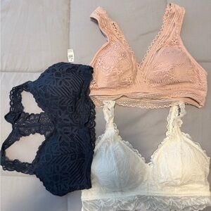Maurices Lace Bralette Set — Blush, Navy, and White